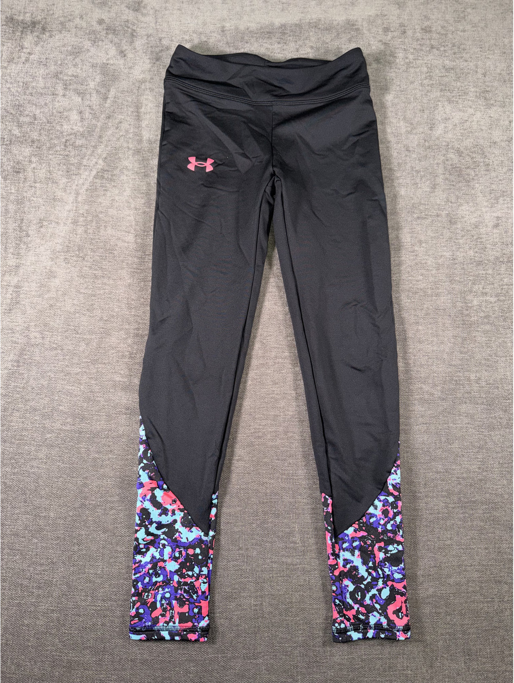 Under Armour Women's Black Leggings with Colorful Abstract Pattern Cuffs Size M